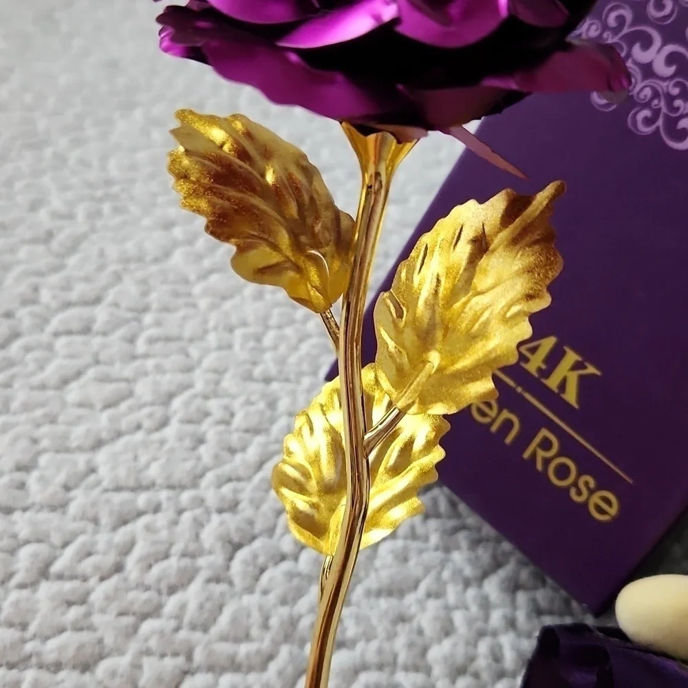 Vintage 90's 24K purple long stem rose, and I love You tiny teddy bear Romantic